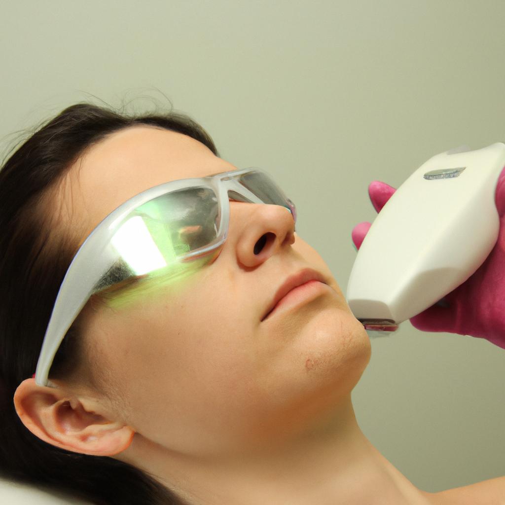 Person receiving laser facial treatment
